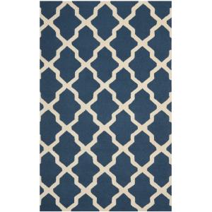 Lana enrejado azul marino/neutro alfombra 150 x 245