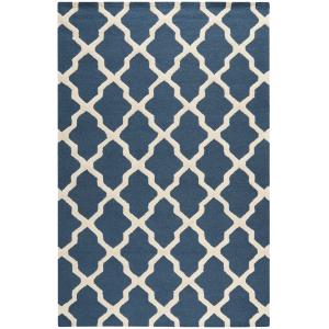Lana enrejado azul marino/neutro alfombra 185 x 275
