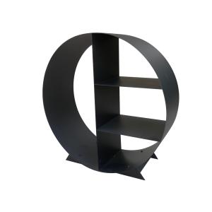 Leñero circular con 4 estantes en acero negro