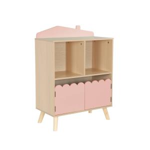 Librería infantil de 2 estantes y 2 puertas, rosa