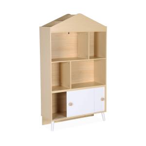 Librería infantil de 2 puertas, estantes, blanco y natural