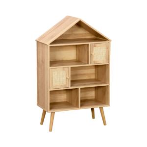 Librería infantil efecto madera y caña con 2 puertas, natur…