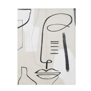 Lienzo abstracto estampado y pintado en beige, negro y blan…