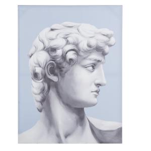 Lienzo con estatua pintada en blanco, gris y azul 91 x 120