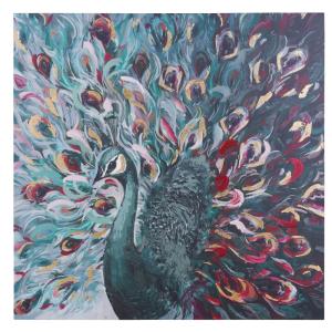 Lienzo estampado y pintado de pavo real multicolor 110 x 110