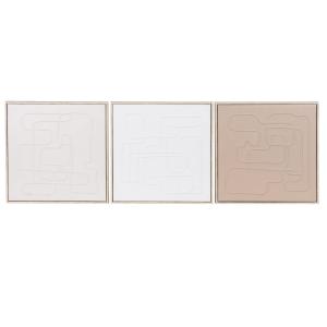 Lienzos en relieve marrón, beige y blanco (x3) 30x30