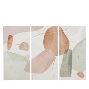 Lienzos trípticos con estampado rosa, verde y beige 131 x 9…