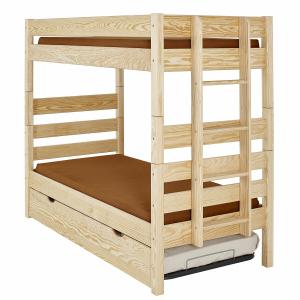Litera alta con cama nido y 2 colchones madera natural 90x1…