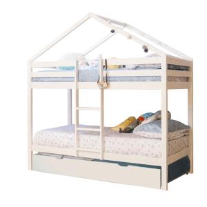 Litera casita   cama elevable madera blanco 90x190/90x190cm