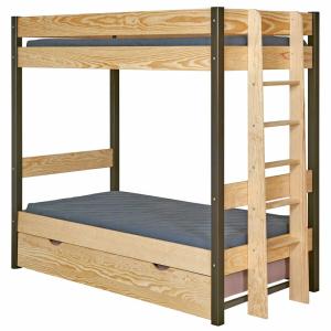 Litera con cama nido madera maciza  negro y madera 90x190 cm