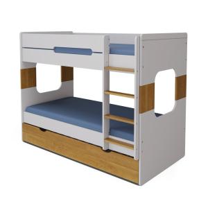 Litera con cama nido y 2 colchones blanco y madera 90x190 cm
