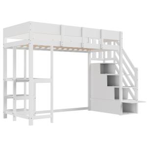 Litera de madera blanca de 90 x 200 cm con almacenaje