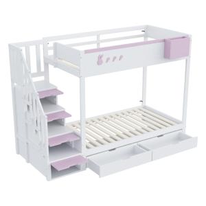 Litera de madera blanca y rosa 90x200 cm con almacenaje y 2…