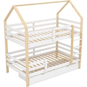 Litera de pino blanco y madera de 90x200 cm con cajones