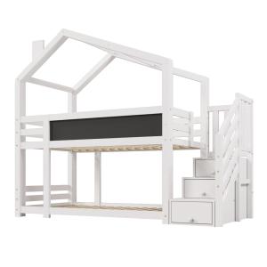 Litera infantil de madera blanca 90x200 cm con escalera de…