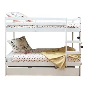 Litera infantil madera y cama de arrastre blanca 90x190cm