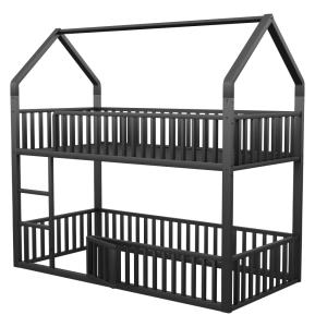 Litera metal negro 90x200 cm con puerta pequeña y escalera