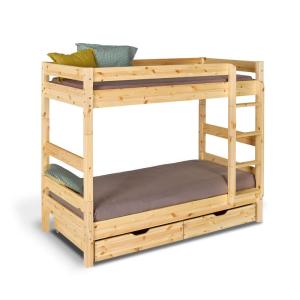 Litera separable con cajones y 2 colchones natural 80x190 cm