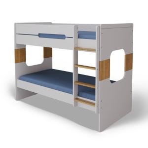 Litera separable con colchones blanco y madera 90x190 cm