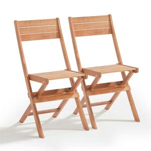Lot de 2 chaises pliantes d'extérieur en bois d'eucalyptus