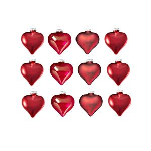Lote de 12 bolas corazón decorativas de vidrio rojo d6