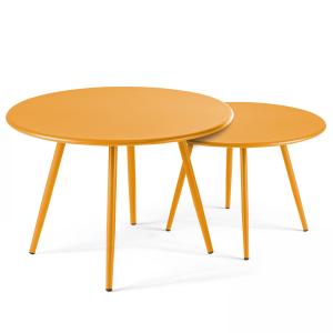 Lote de 2 mesas bajas redondas de acero amarillo