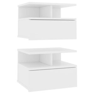 Lote de 2 mesita de noche flotantes madera blanco 40x31x27cm