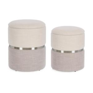 Lote de 2 pufs de tela beige y gris