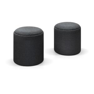 Lote de 2 pufs de tela gris y madera, transformables en mes…