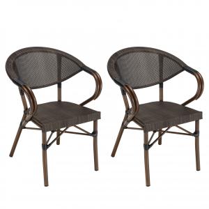 Lote de 2 sillas de jardín bistro en acero textilene marrón…