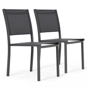 Lote de 2 sillas de jardín de aluminio y textileno gris