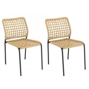 Lote de 2 sillas de jardín de cuerda tejida beige