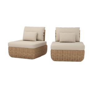Lote de 2 sillas de jardín de ratán sintético y tela beige…