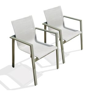 Lote de 2 sillones de jardín apilables de aluminio caqui y…