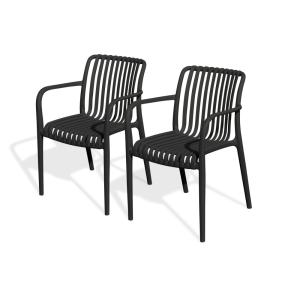 Lote de 2 sillones de jardín apilables de polipropileno neg…