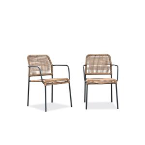 Lote de 2 sillones de jardín en cuerda y acero gris antraci…
