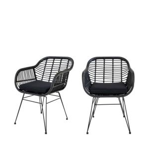 Lote de 2 sillones int/ext ratán y metal con cojín - negro