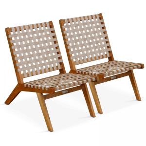 Lote de 2 sillones reclinables de madera de eucalipto color…