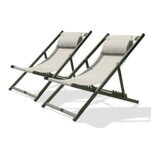 Lote de 2 tumbonas de jardã­n de lona gris y de aluminio ca…