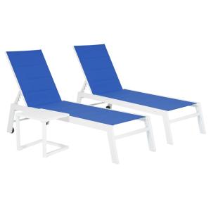 Lote de 2 tumbonas de textileno azul aluminio blanco y mesa…