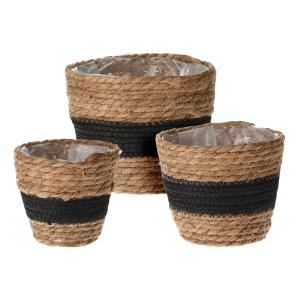 Lote de 3 cestas de paja para plantas con interior plastifi…