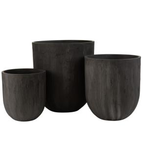 Lote de 3 macetas de cerámica negra 55x55x61,5 cm