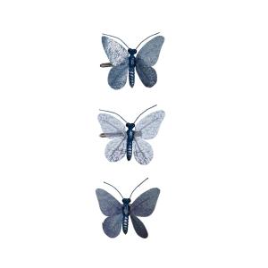 Lote de 3 mariposas decorativas azul irisado l4