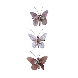 Lote de 3 mariposas decorativas ciruela y blanco irisado l4