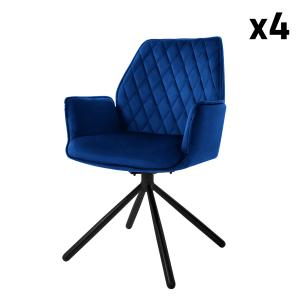 Lote de 4 sillas de comedor de terciopelo, azul oscuro