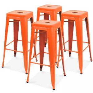 Lote de 4 taburetes de bar de metal color naranja mate