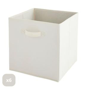 Lote de 6 cestas plegables de tela blanca 27x27x27cm
