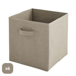 Lote de 6 cestas plegables de tela gris topo 27x27x27cm