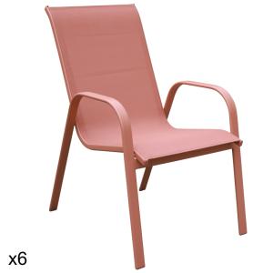 Lote de 6 sillas de textileno y aluminio terracota