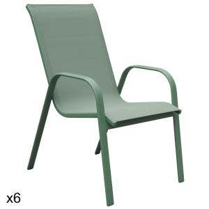 Lote de 6 sillas de textileno y aluminio verde salvia